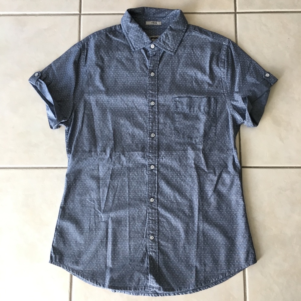 Express Mens Polka Dot Short Sleeve Button Down